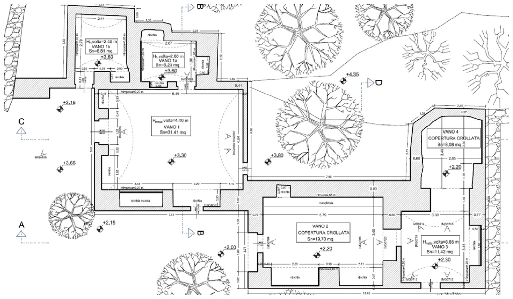 Planimetria del piano terra della masseria nello stato di fatto